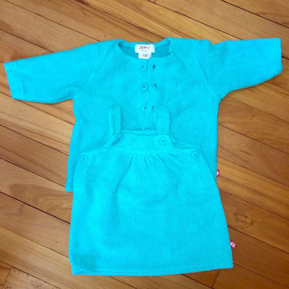 EUC Zutano Fleece Jumper Dress and Sweater 0-6M